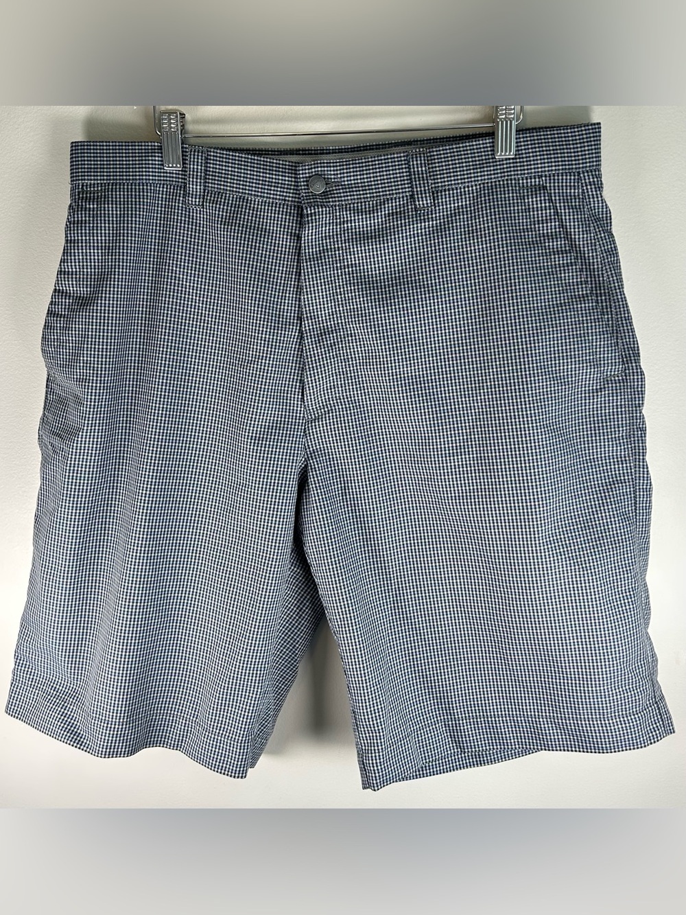 Callaway Mens Golf Shorts Size 36 Gray Blue Flat Front Gingham Plaid Stretch EUC
